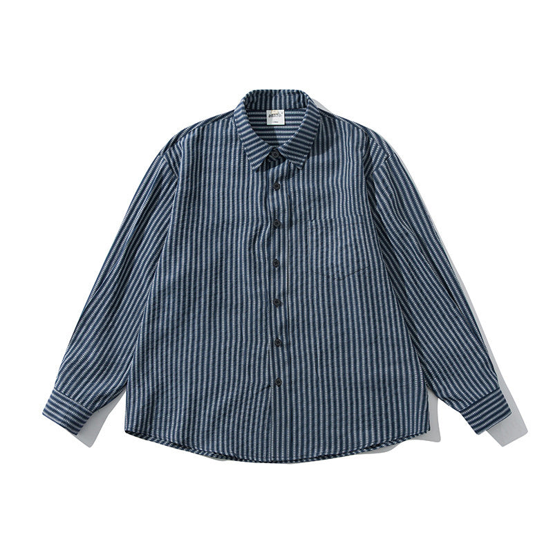 Men's Loose Striped Boxy Shirt made of Cotton Blend with Chest Pocket Amarae