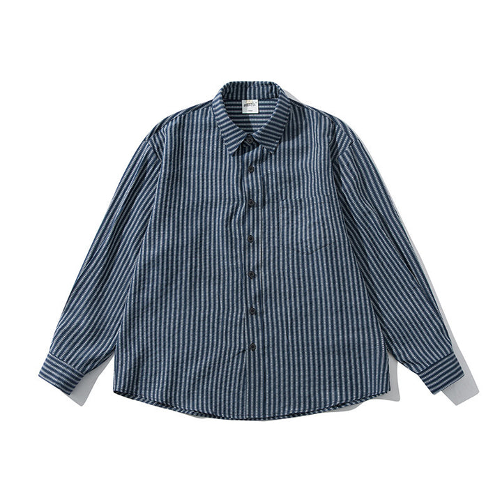 Men's Loose Striped Boxy Shirt made of Cotton Blend with Chest Pocket Amarae