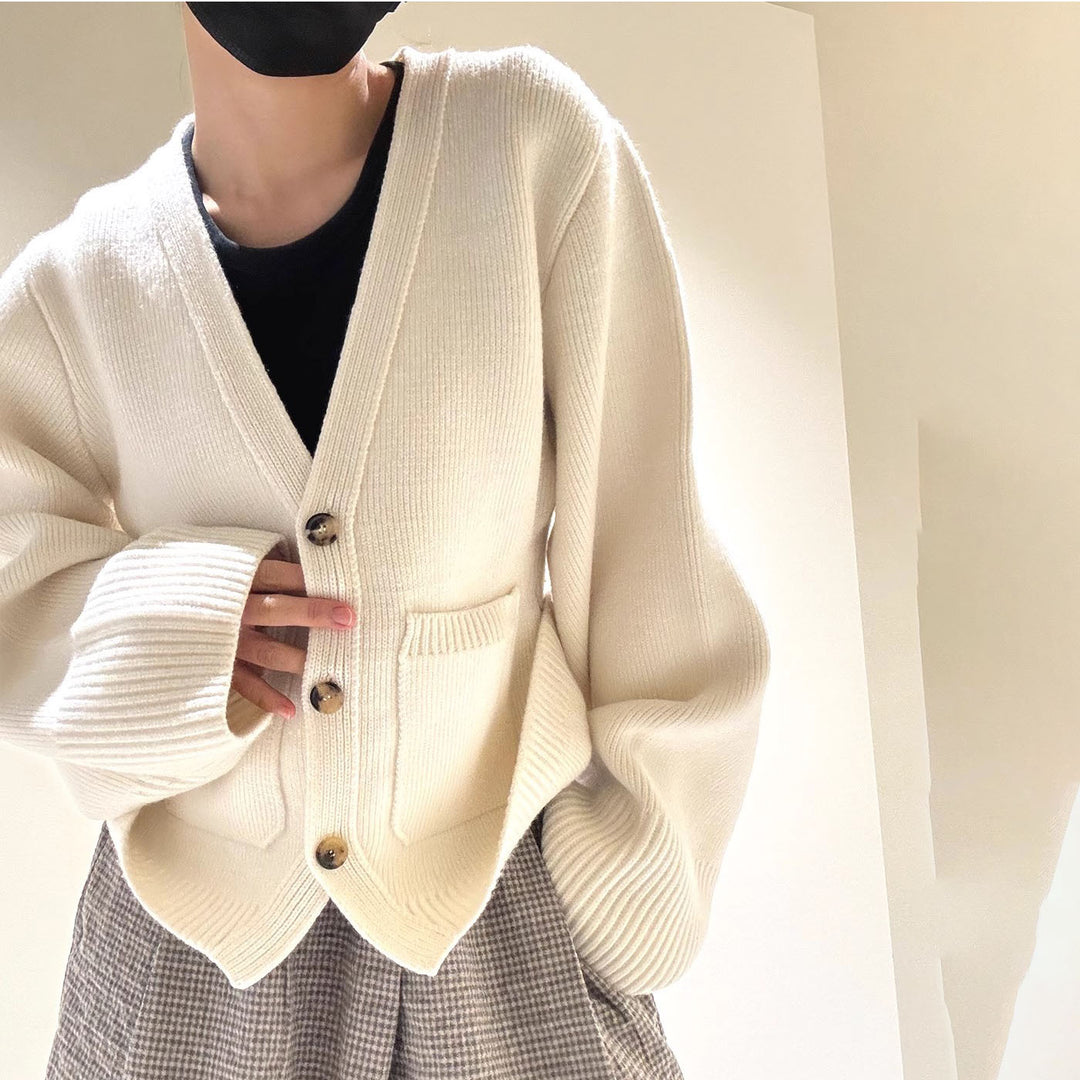 Knit jacket for women with a loose fit and decorative buttons Lune London