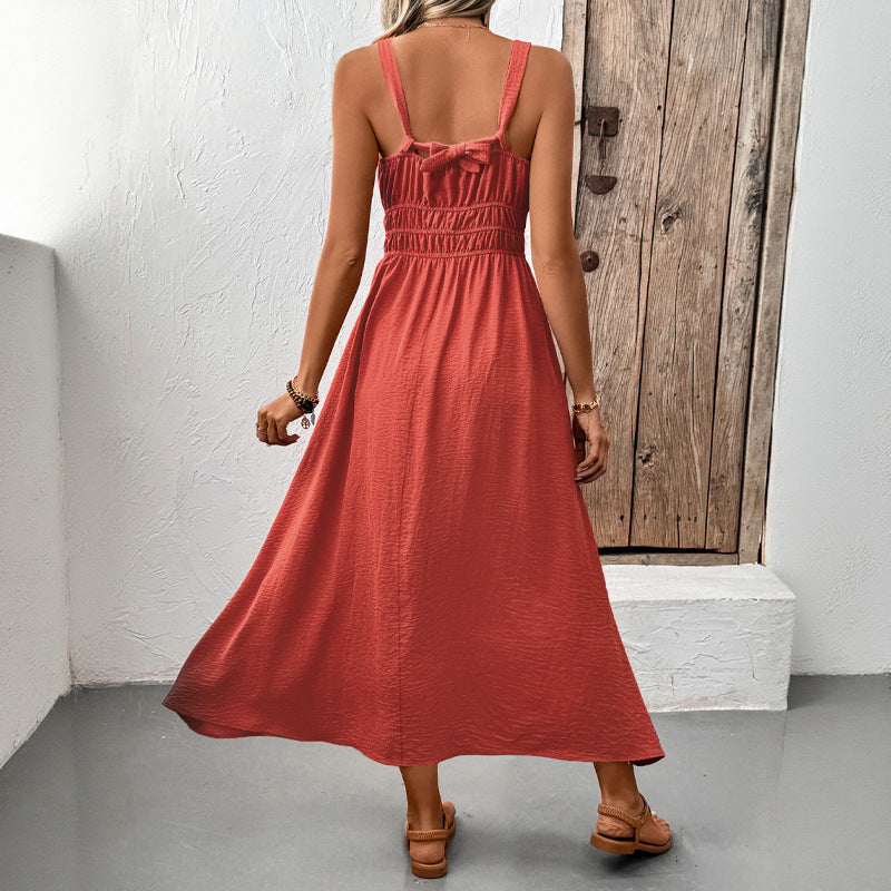 Maxi summer dress for women with ruched bodice and adjustable straps Lune London