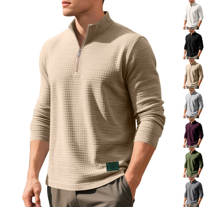 Fleece pullover for men, casual, with half-zip and textured design Amarae