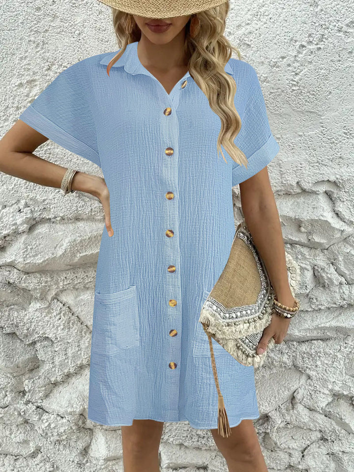 Shirt dress for ladies with textured surface and practical pockets Lune London
