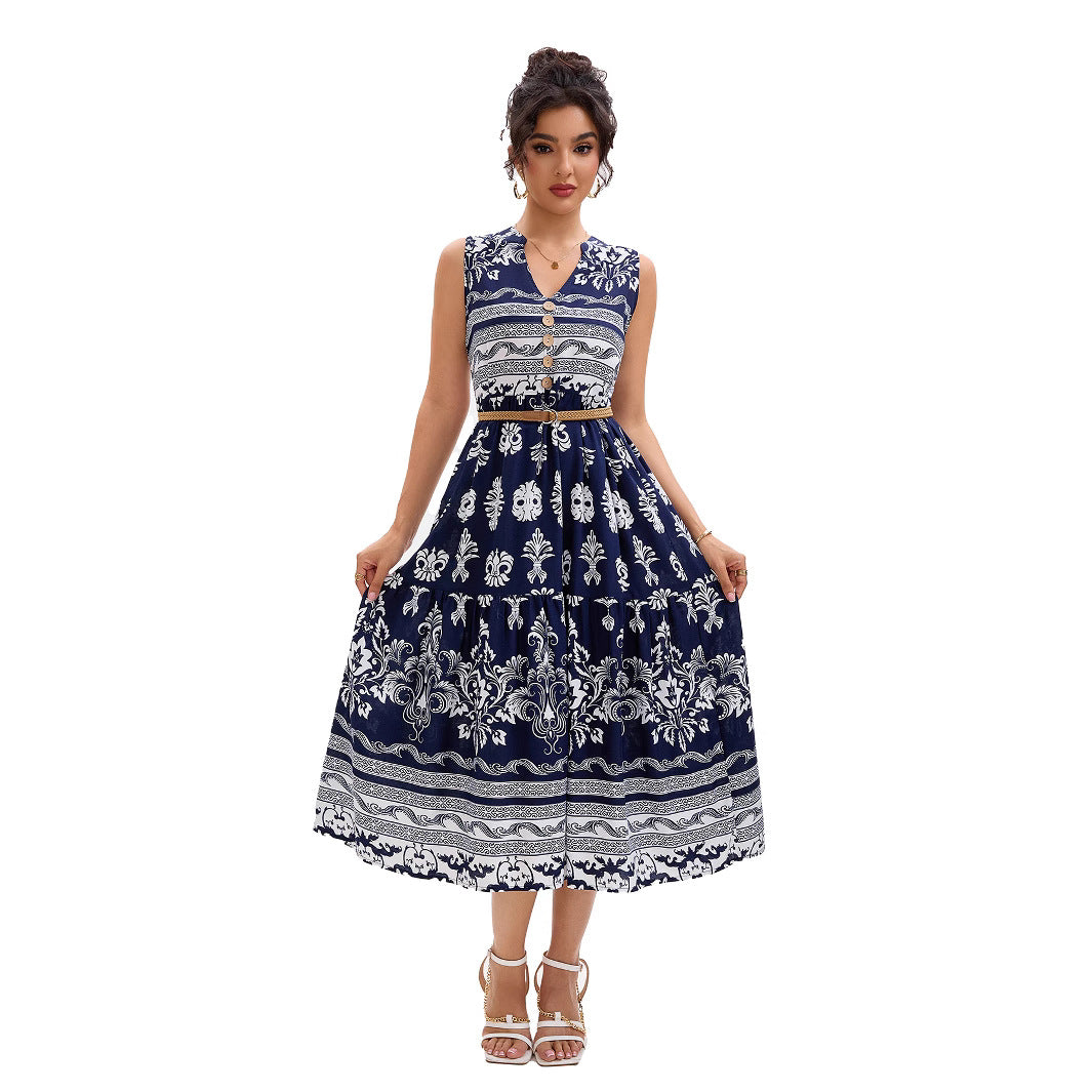 Ladies Vintage Floral Buttoned Midi Dress Lune London