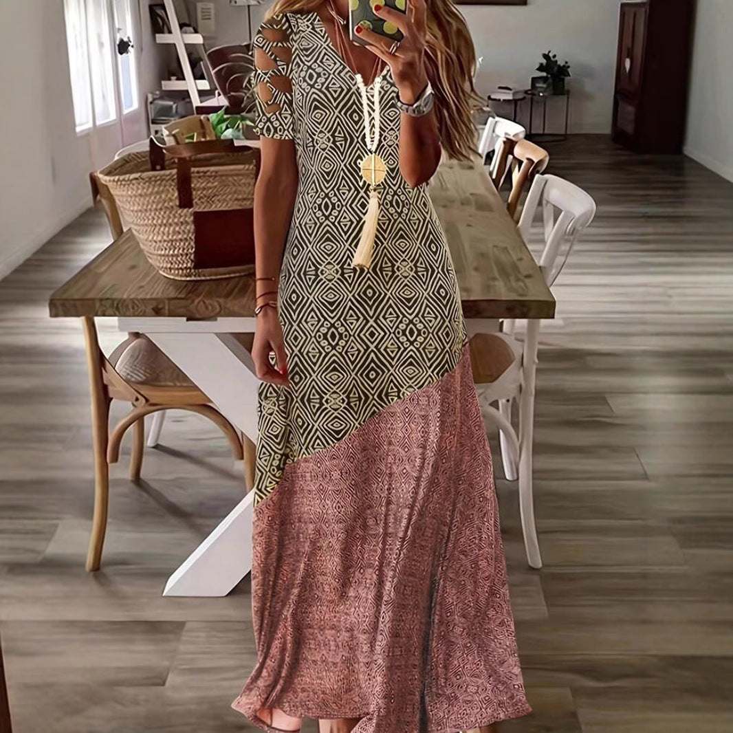 Chic Cut-Out Sleeve Bohemian Maxi Dress for Women
