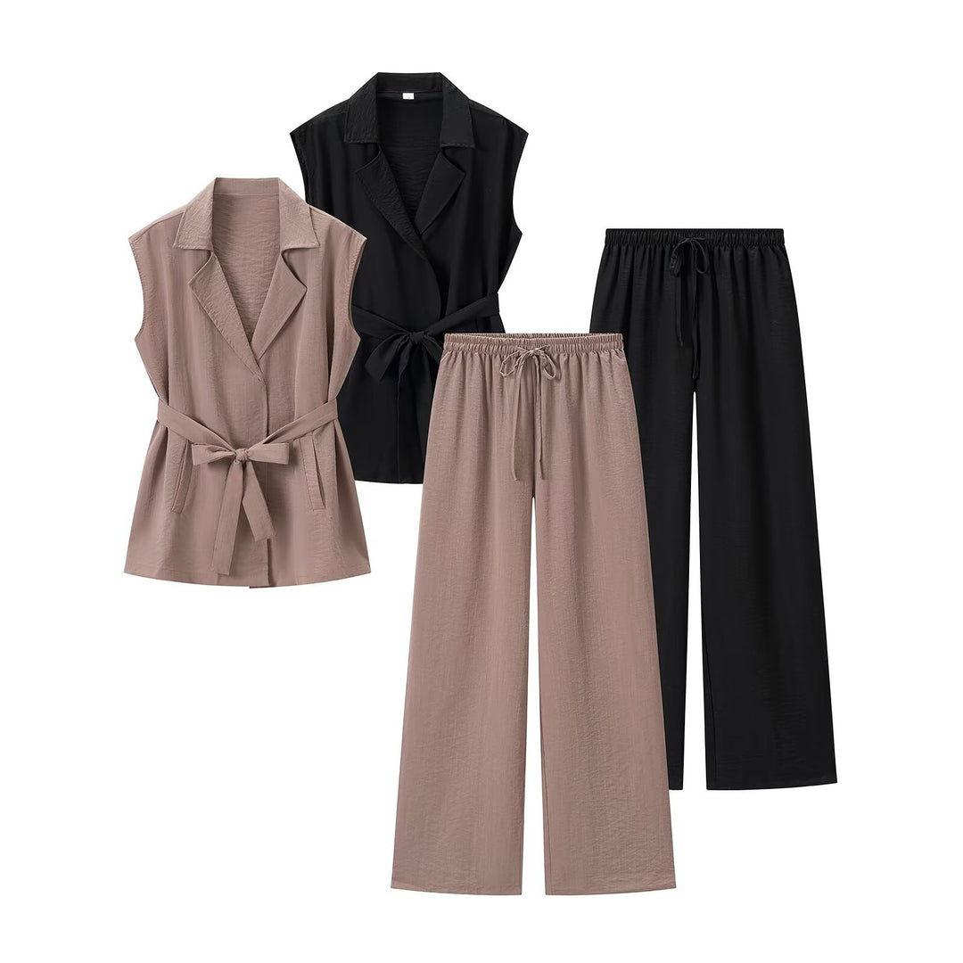 Women Two-Piece Lightweight Lounge Set with Sleeveless Vest and Wide Palazzo Pants Amarae