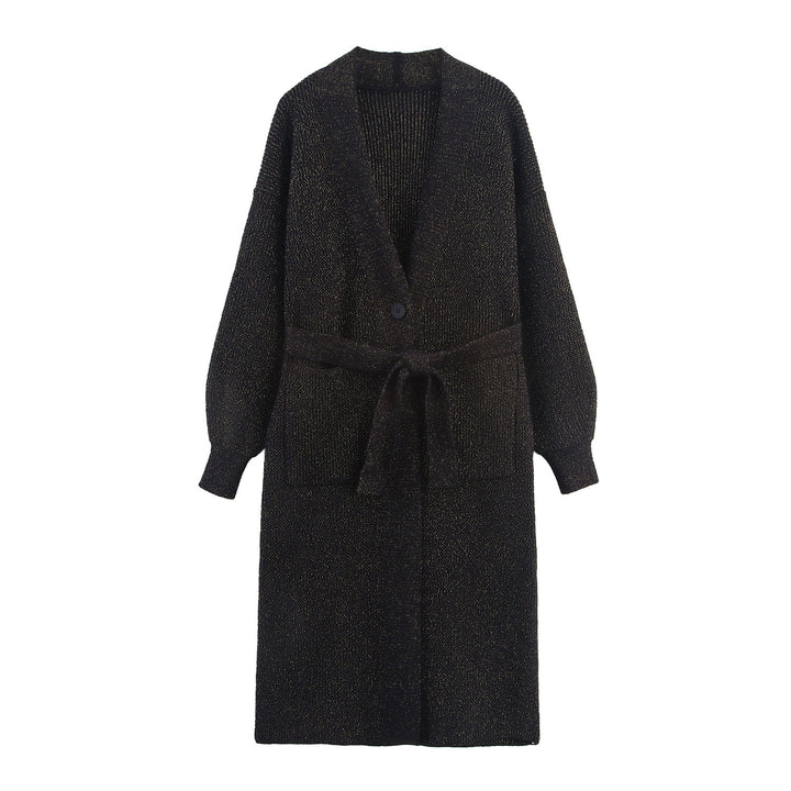 Ladies Long Knit Cardigan With Belt And Pockets Lune London