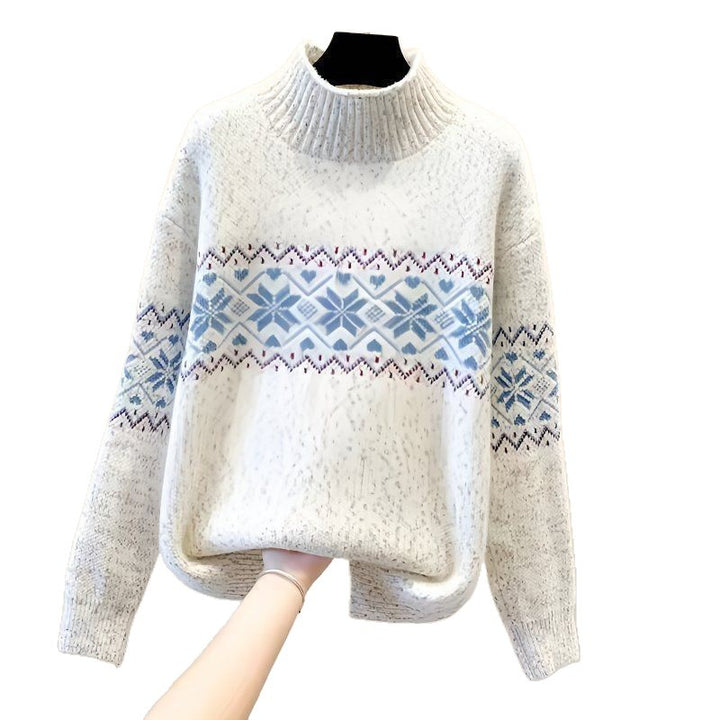 Pull à col montant confortable pour femmes avec motif nordique Chic & Stil