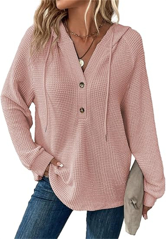 Ladies hooded sweatshirt in waffle texture Amarae