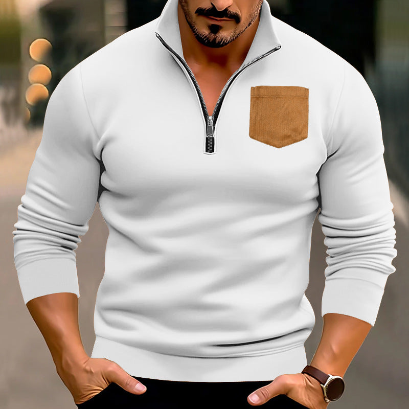 Men's sweater with high collar and leather application Lune London