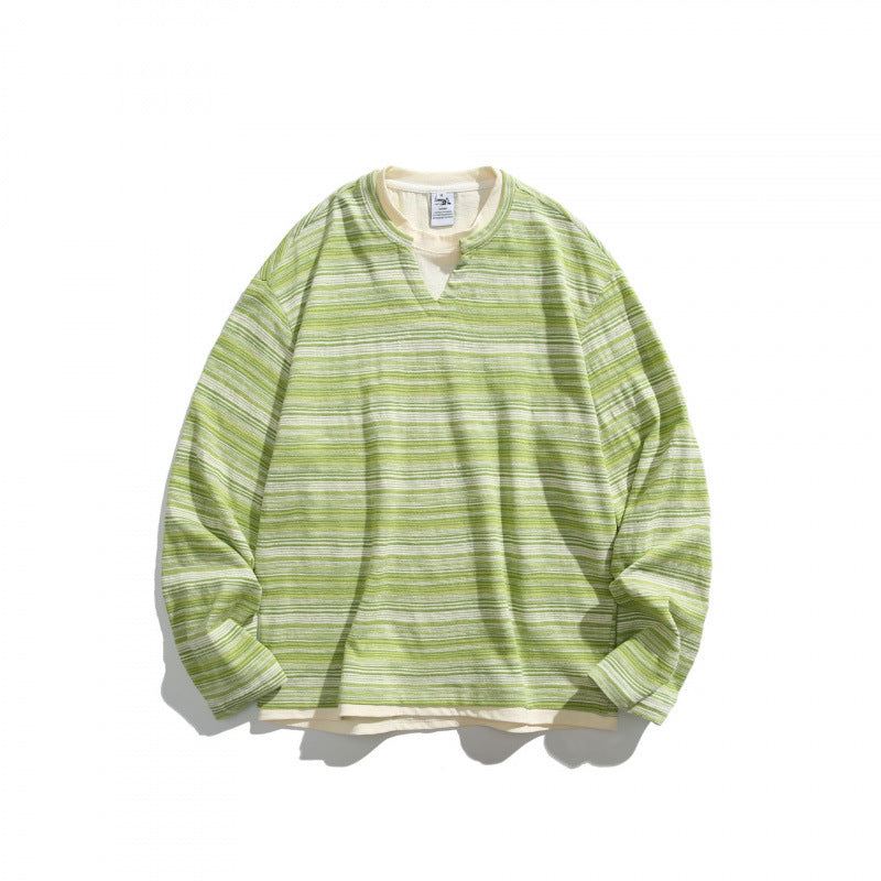 Unisex Striped Oversized Sweater with V-Inset and Layered Look Amarae