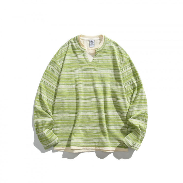 Unisex Striped Oversized Sweater with V-Inset and Layered Look Amarae