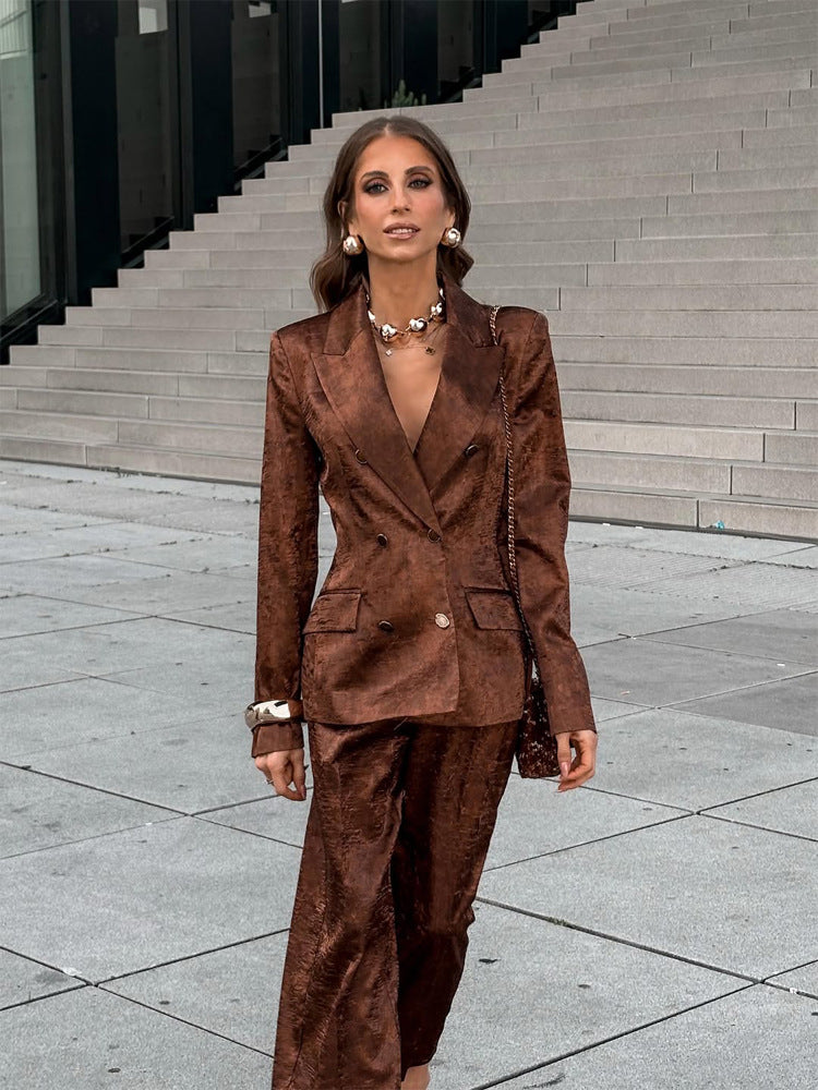 Women Double-Breasted Velvet Blazer and Cropped Pants Co-Ord Set Amarae