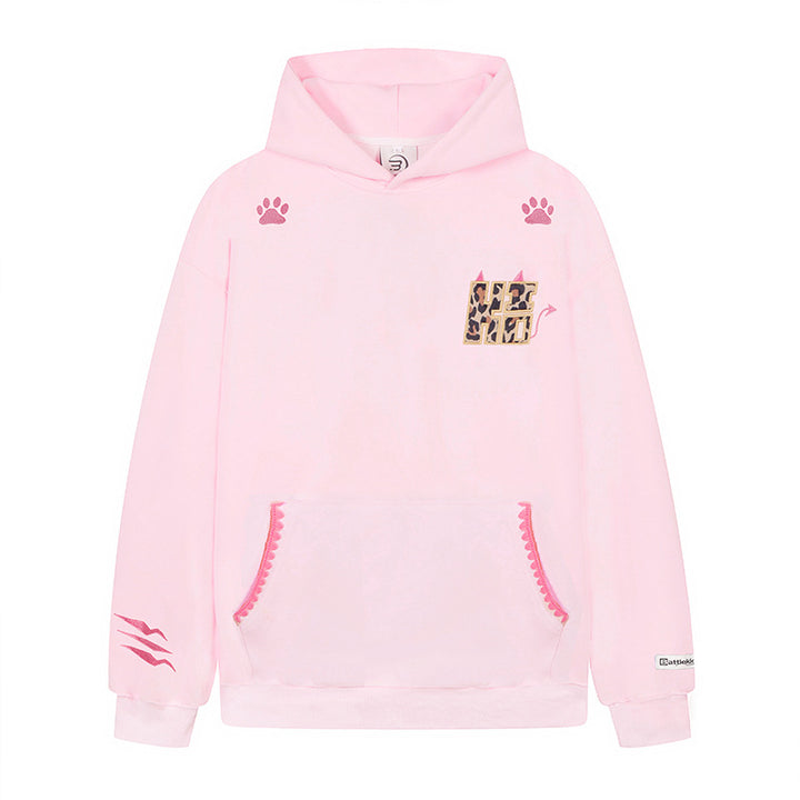 Women's Oversize Hooded Sweater with Kangaroo Pocket, Animal Patch and Decorative Embroidery Amarae