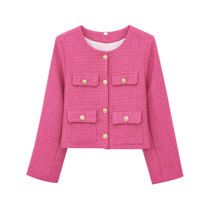 Trendy short jacket for women with gold buttons and patch pockets Lune London
