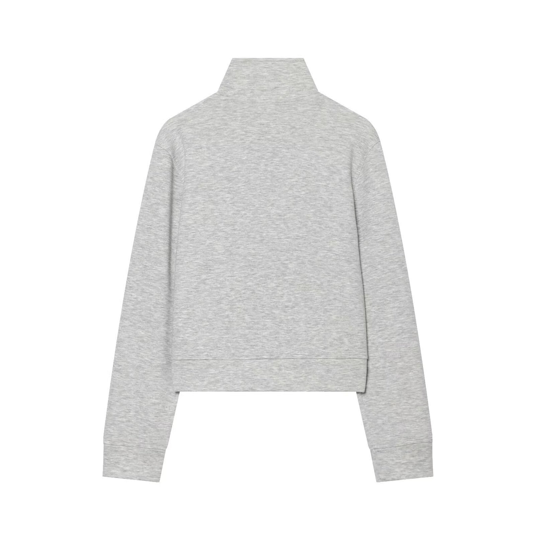Women's Cropped Sweat Jacket with Stand-Up Collar and Military Decorative Button Rows Amarae
