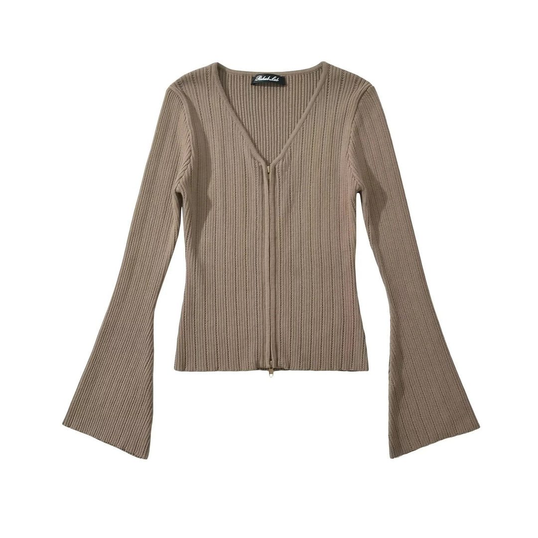 Mesh top for women with plunging V neckline and zipper Lune London