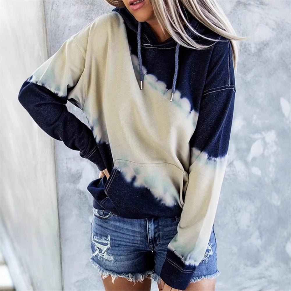 Women casual hoodie with deep neckline and unique batik design Lune London
