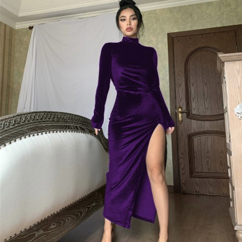 Elegant wrap dress for women with high neckline and side slit Lune London