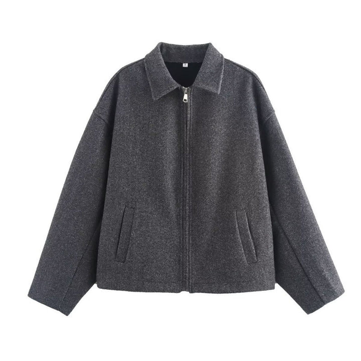 Men's Boxy Wool Blend Blouson with Zipper and Shirt Collar Amarae