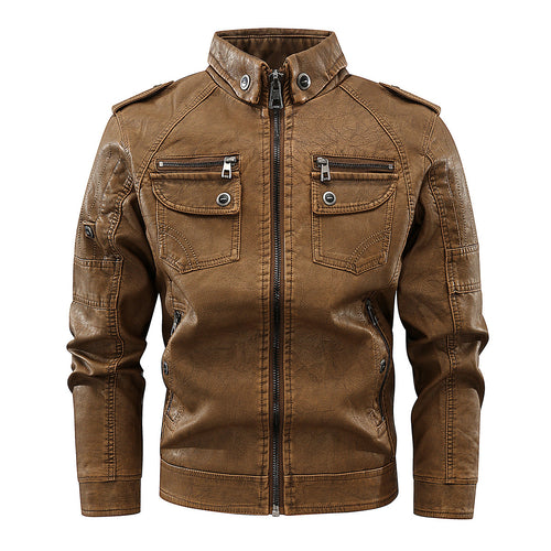 Stylish leather jacket for men with practical pockets and high collar Amarae