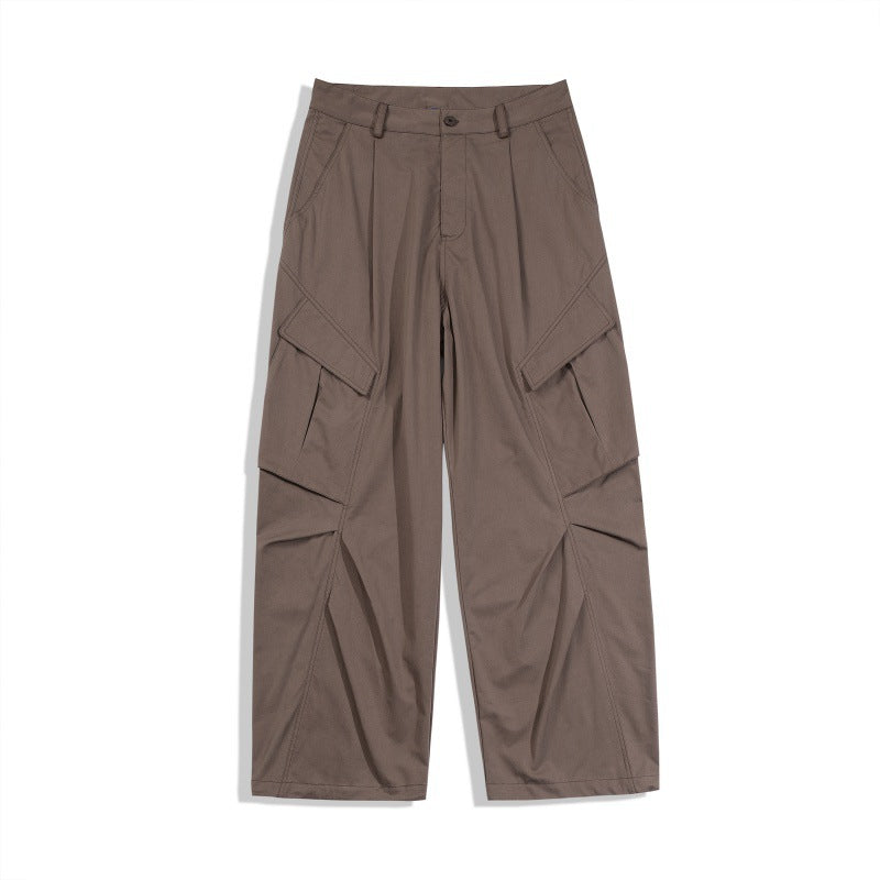 Men's Loose Technical Cargo Pants in Utility Baggy Cut with Asymmetric Flap and Pleat Pockets Amarae