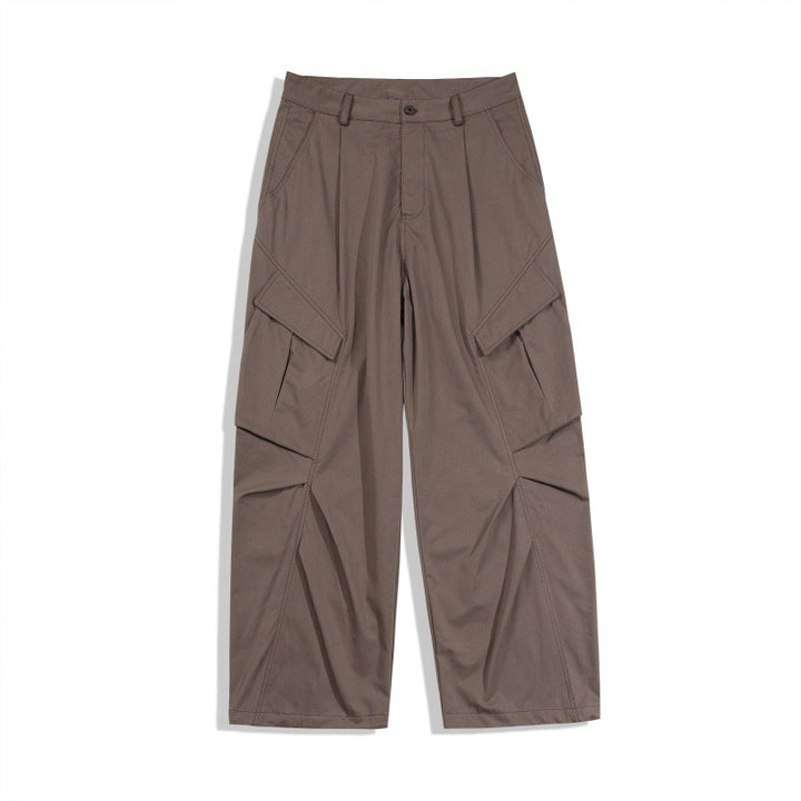 Men's Loose Technical Cargo Pants in Utility Baggy Cut with Asymmetric Flap and Pleat Pockets Amarae