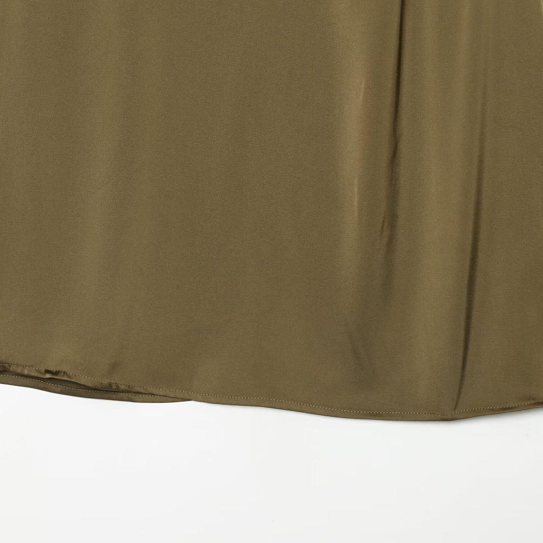Women's Sleeveless Satin Blouse with Draped Stand Collar and Decorative Button Placket Amarae