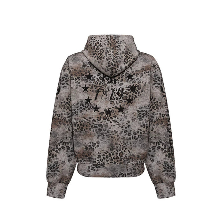 Women's hooded sweatshirt jacket with full zip and allover leopard print Amarae
