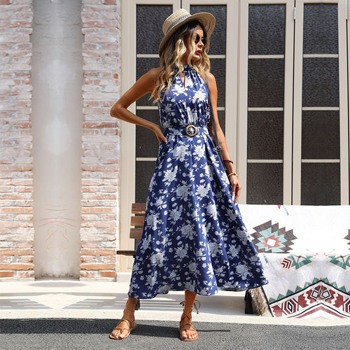 Maxi dress with floral print for women with high slit detail Amarae