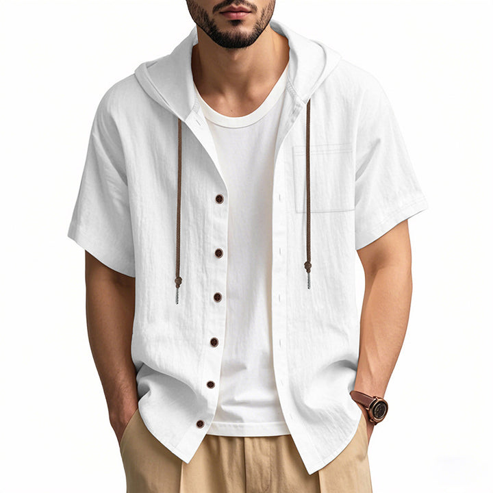 Casual short-sleeved shirt for men with hood and button placket Lune London