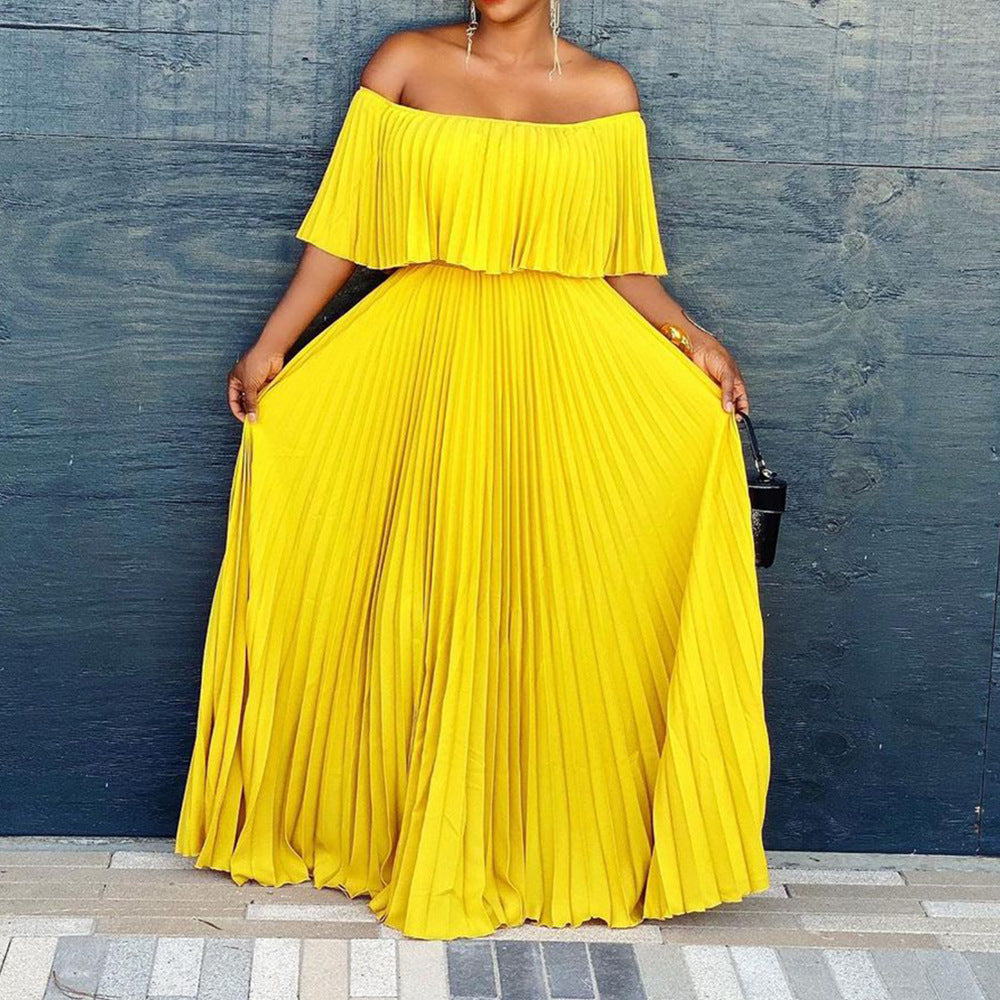Maxi dress for women with off-shoulder design and elastic waistband Lune London