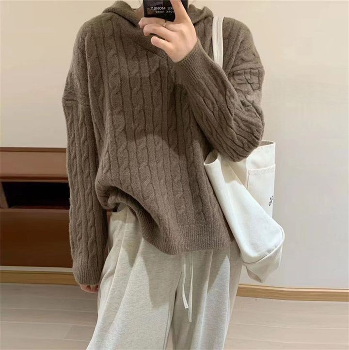 Cozy knitted hoodie with cable knit pattern for women Lune London