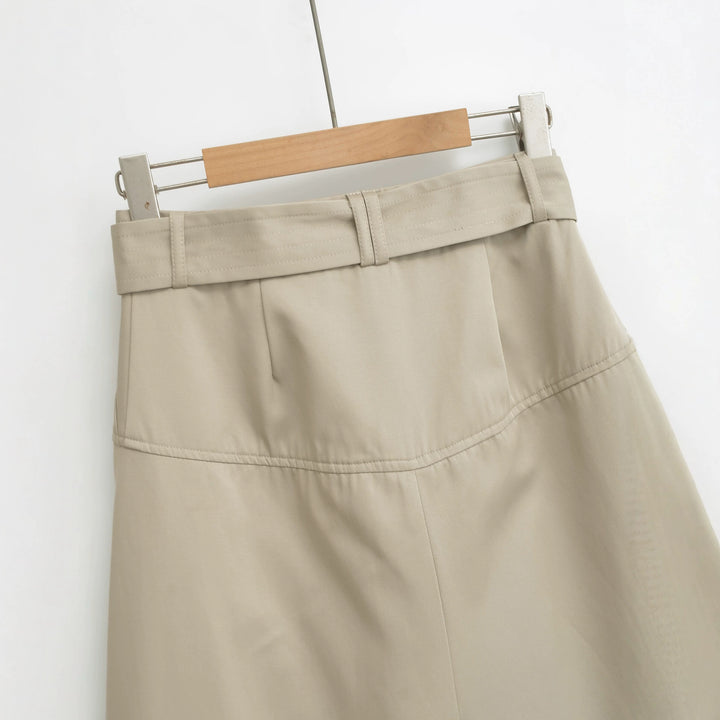 Women's Asymmetrical Trench Skirt with Waist Belt and Decorative Buttons Amarae