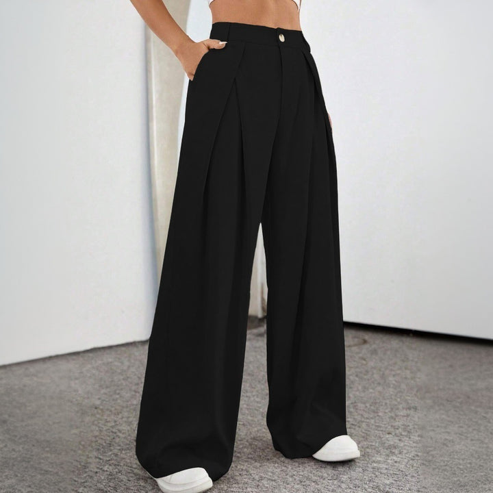 Pantalons palazzo taille haute généreux pour femme avec plis élégants et bouton visible Chic & Stil