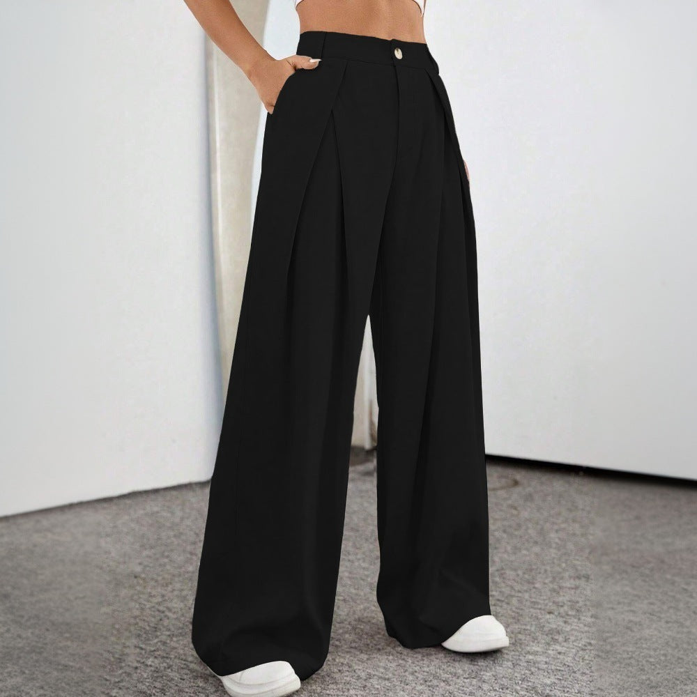 Pantalons palazzo taille haute généreux pour femmes avec élégants plis et bouton visible Chic & Stil