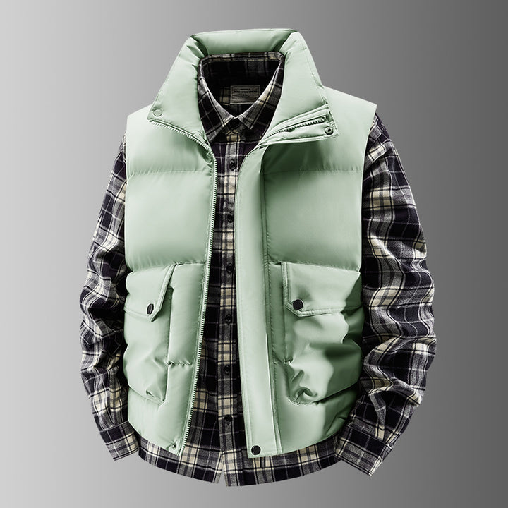 Men's Quilted Padded Vest with High Collar and Multifunctional Pockets Amarae