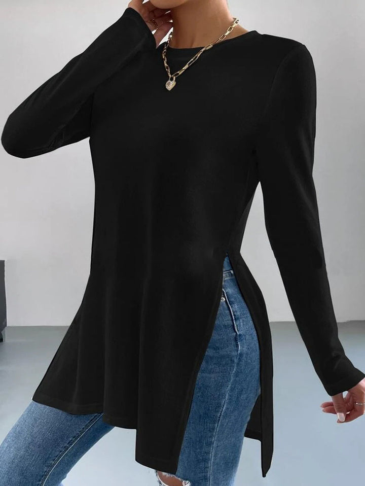 Ladies Oversized Longsleeve with side slits and round neck Lune London