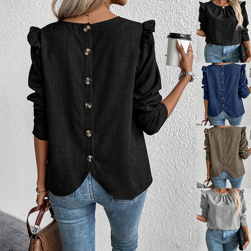 Women's blouse with ruffled sleeves and decorative buttons Amarae