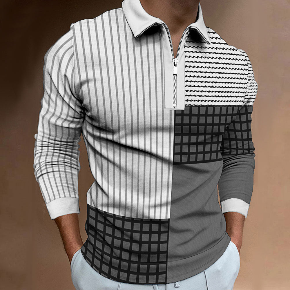 Long sleeve polo for men with modern patchwork design Lune London