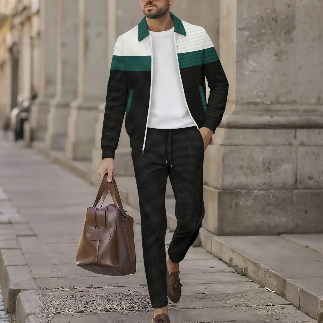 Trendy leisure jacket for men with textured design and comfortable jogger pants Lune London