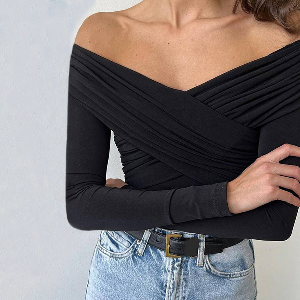 Body à manches longues pour femmes avec un design chic à épaules dénudées et un détail de drapé raffiné Chic & Stil
