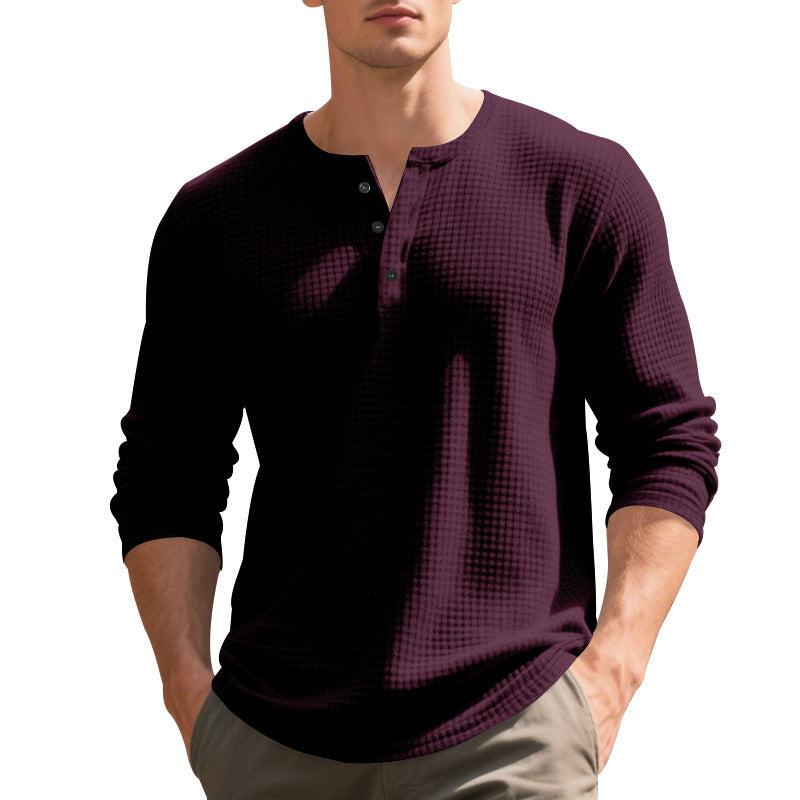 Casual long sleeve Henley T-shirt for men with textured design Lune London