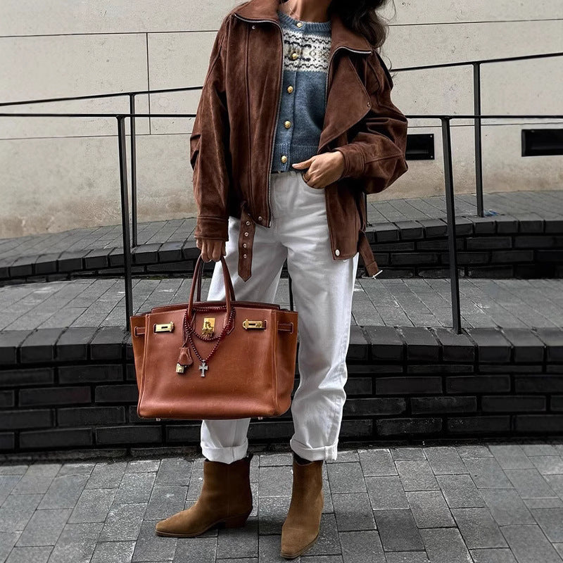 Lune London oversized trendy suede jacket for women