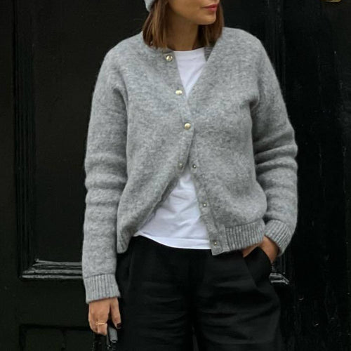 Ladies cozy knitted cardigan with button placket and pockets Amarae