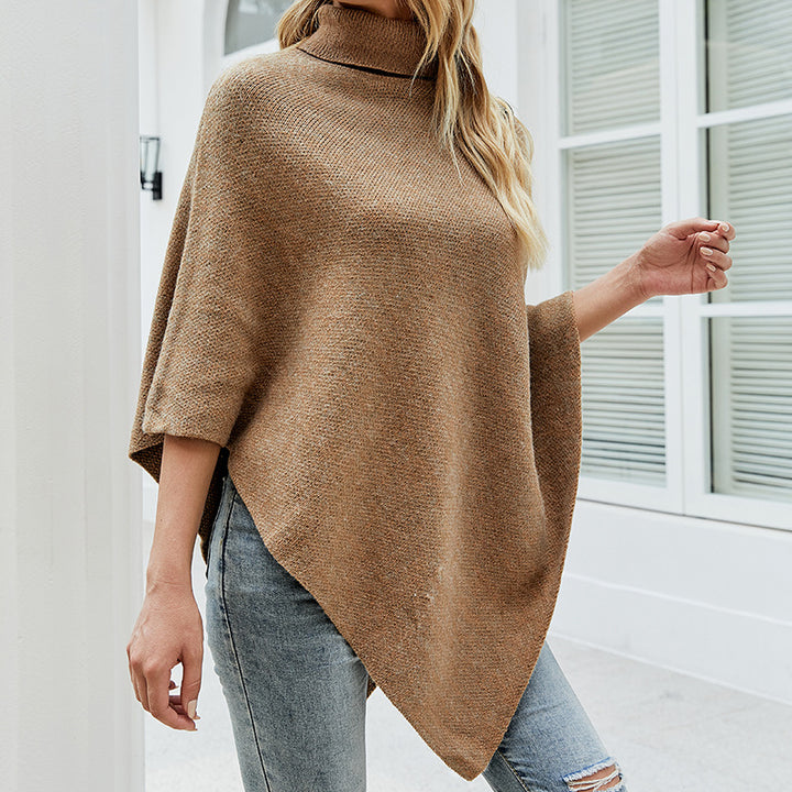 Ladies oversized poncho with high collar and decorative button details Lune London