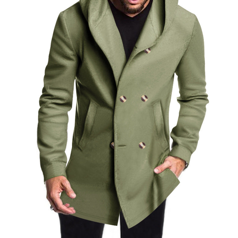 Elegant double-breasted coat for men with hood Lune London