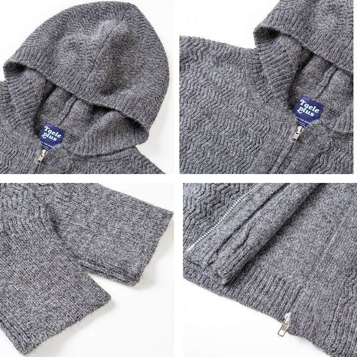 Unisex Knit Hooded Jacket with Textured Pattern and Full Zip Amarae