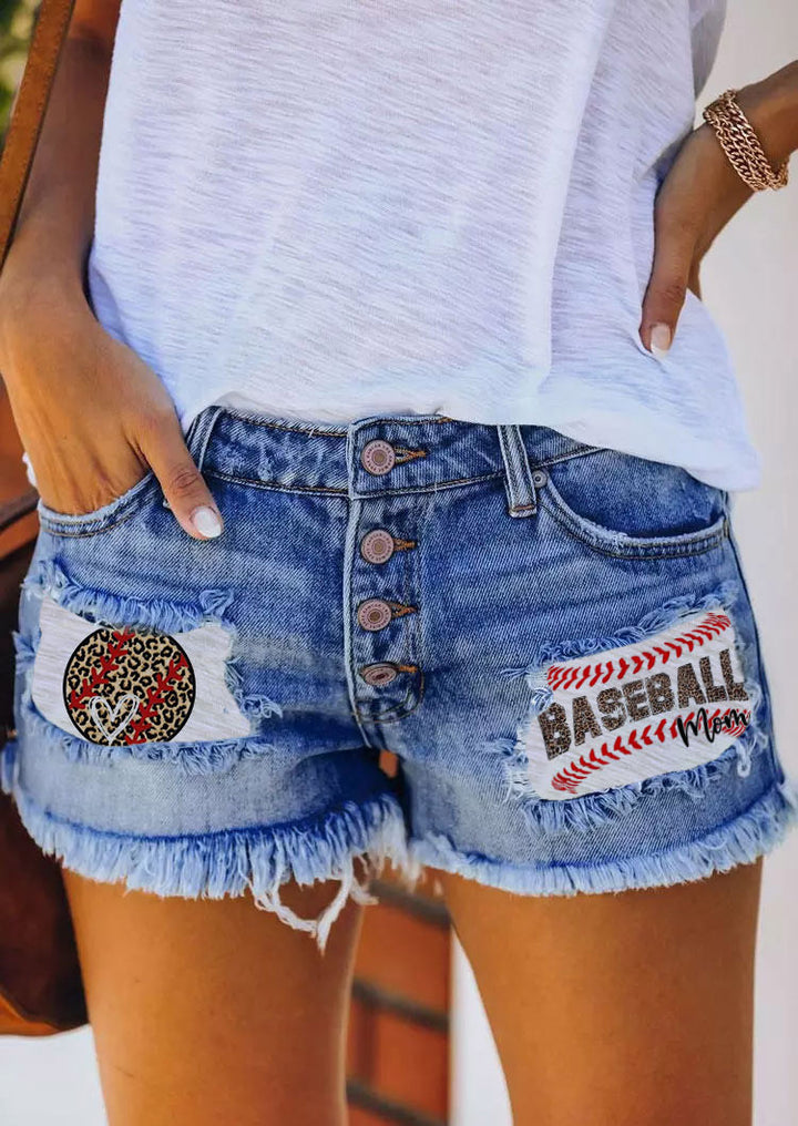 Women's denim shorts with vintage fringes and patriotic appliqués Lune London