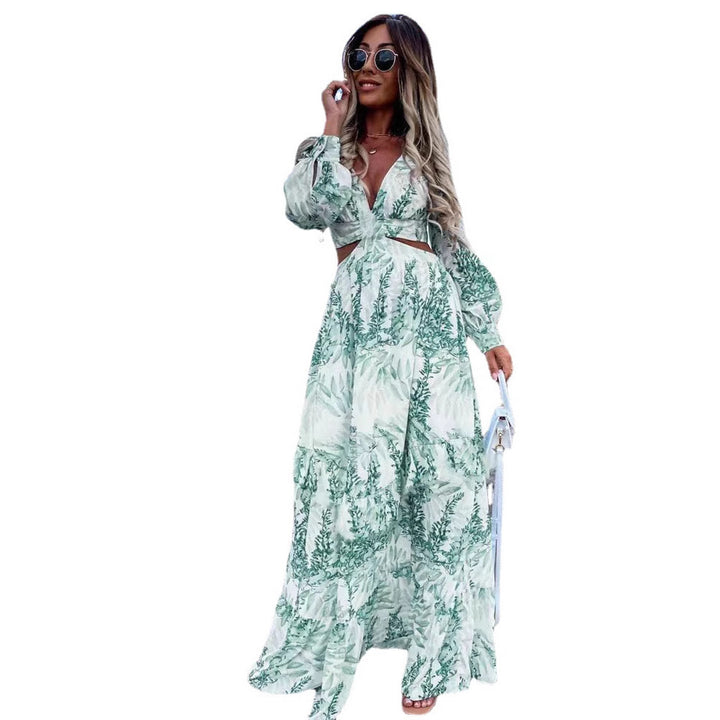 Maxi dress for women with playful cut and floral design Lune London