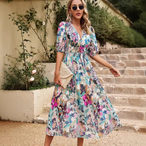 Chic Puff Sleeve Maxi Dress